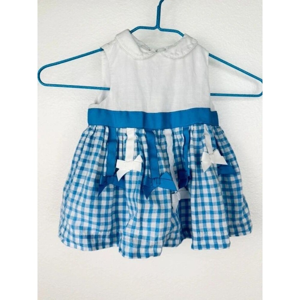 Vtg The Children's place Baby Girl Linen Dress 0-3M Blue White Tutu Lining